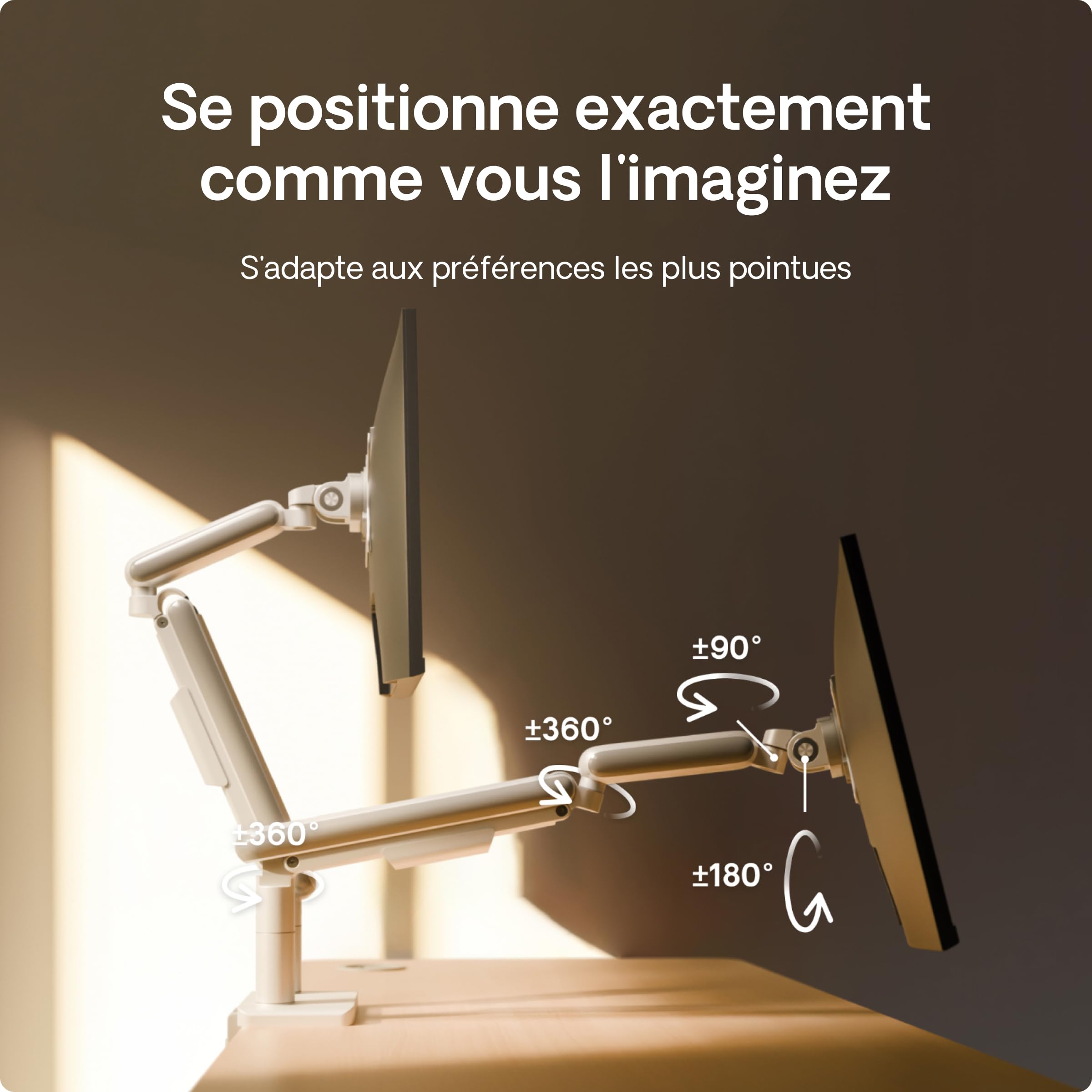 Desktronic Support Double Écran 34" 8kg Rotation 360° Hauteur Réglable VESA 75/100 Blanc