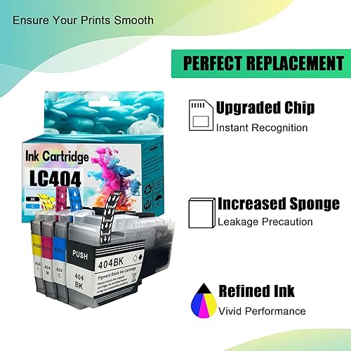 Miniatura 5 de Cartucho de tinta de repuesto LC404 compatible con cartuchos de tinta Brother LC-404 LC 404 LC404BK funciona para impresoras MFC-J1205W MFC-J1215W,