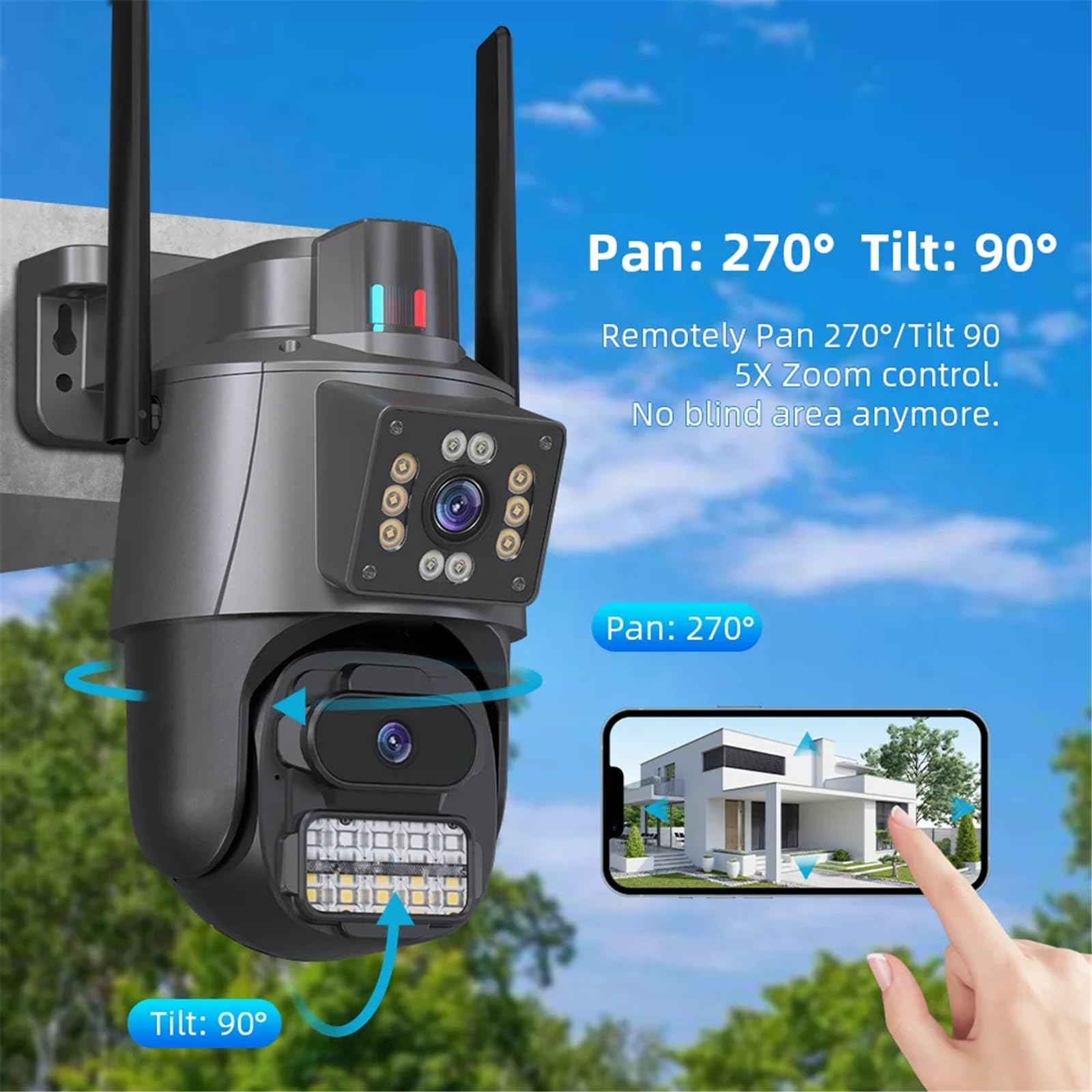 Telecamera di videosorveglianza CCTV di Sicurezza da 6 MP, Telecamera Wi-Fi a Doppio Obiettivo, Protezione di Sicurezza, Telecamera IP con Allarme Luminoso della Polizia Impermeabile(ADD 32G)
