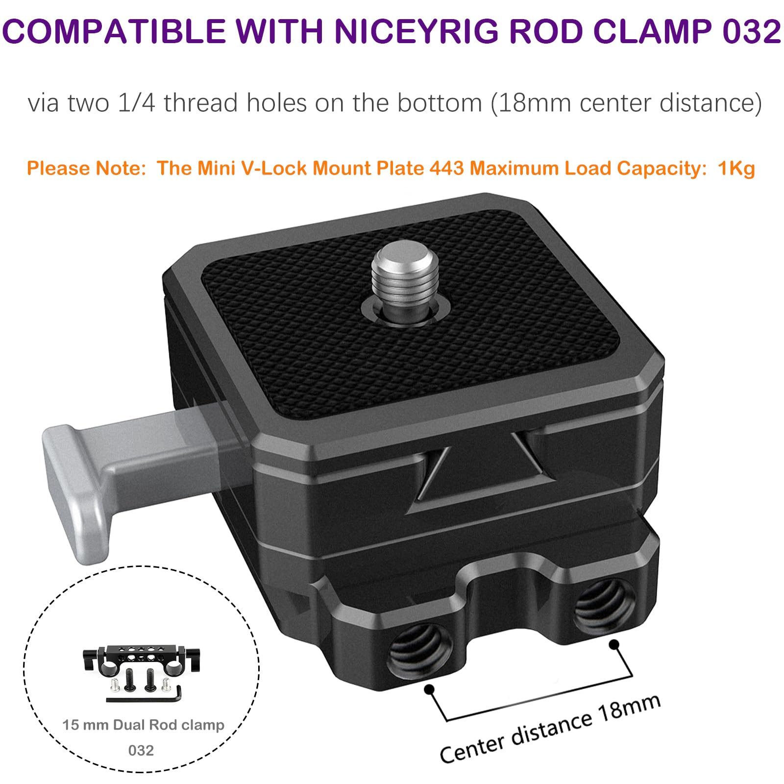 NICEYRIG Piastra Batteria Mini V Mount con clip da cintura, piastra di base standard Arca-Swiss per fotocamera SLR, pacco batteria, registratore, luce flash - 443