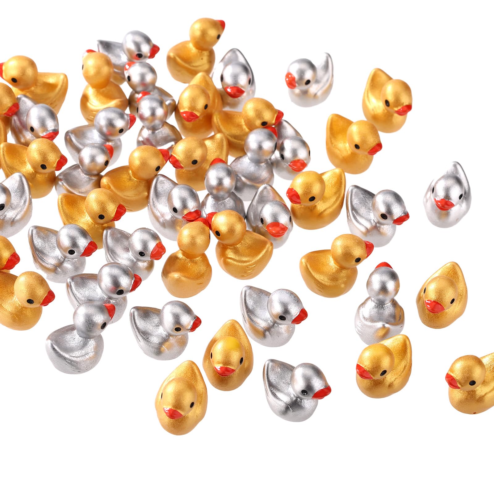 50 Sztuk Złoto & Srebro Mini Żywica Kaczka Figurki, Maleńkie Słodkie Miniaturowe Kaczki Posąg dla Wróżka Ogród Mikro Krajobraz Tort Topper DIY Dekoracja