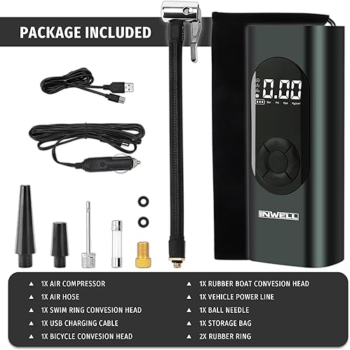 Miniatura 7 de Compresor de aire portátil para inflador de neumáticos, bomba de aire automática, bomba de bicicleta inteligente, bomba de bola eléctrica, 150 PSI,