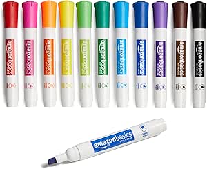 Amazon Basics Low-Odor Chisel Tip Dry Erase White Board Marker, Assorted Colors - Pack of 12