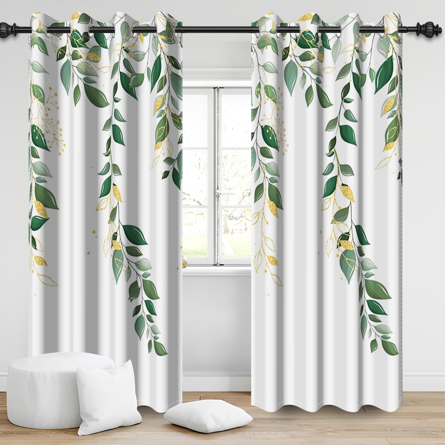 Stall Petit Rideau De Douche Vert Feuilles D'Eucalyptus De Printemps Feuilles D'Aquarelle