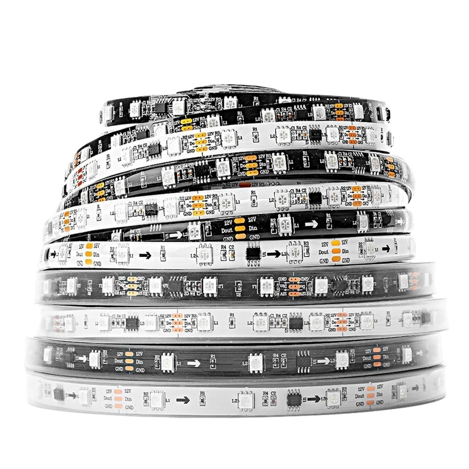 Taśma LED RGB 5V 12V z podwójnym sygnałem Interfejs 3PIN 4PIN 30 60 diod LED/M IP30 IP65 IP67 Wodoodporna długość 5M(WS2815 Black PCB,5m 30 IP67)