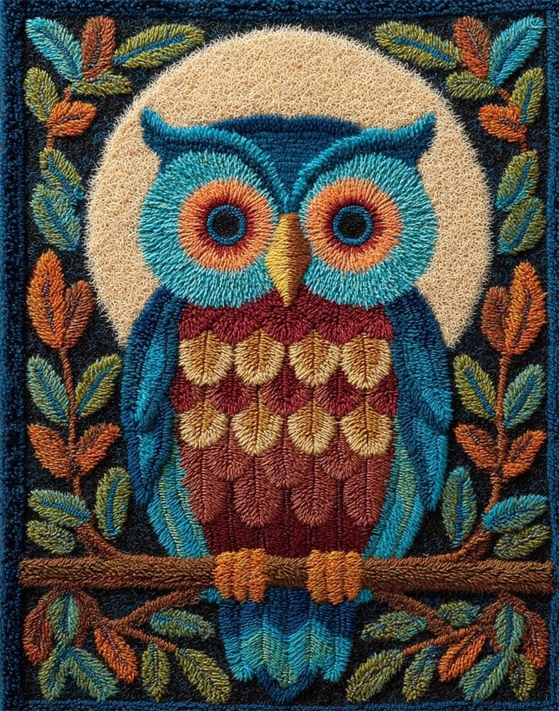 FWRTYCB Latch Hook Kit for Adults and Beginners -Full Moon Owl DIY Tapestry Rug Making with Printed Patterns,20X15Inch Canvas Yarn for Home Décor