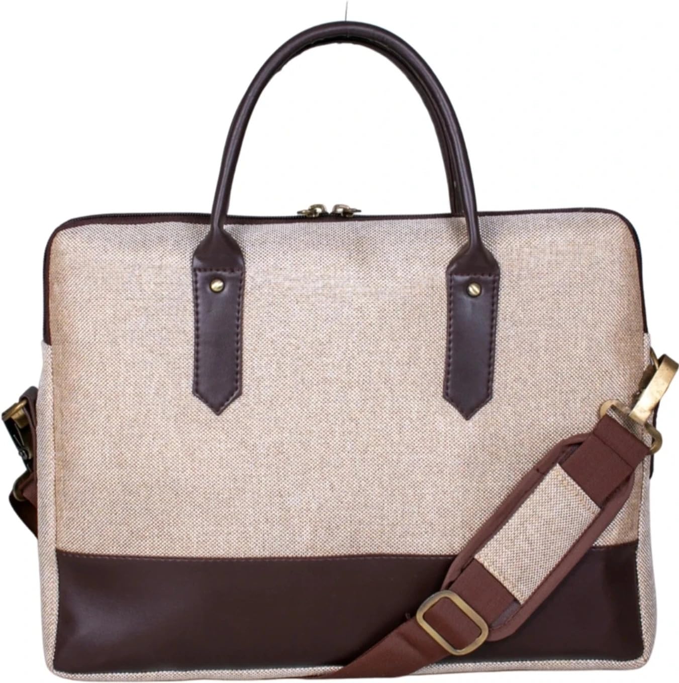 Jute Laptop Bag with PU Brown Patti | Eco-Friendly Office Bag | Durable Laptop Carry Case | Stylish Lightweight Shoulder Bag 16 Inch Briefcase with Belt for Laptop Messenger Bag-image-19
