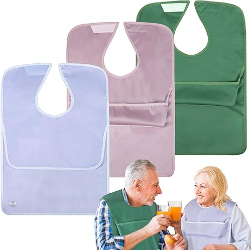 Miniatura 11 de Paquete de 3 baberos para adultos con atrapador de migas, baberos para comer, protectores de ropa para adultos, impermeables, lavables, babero de