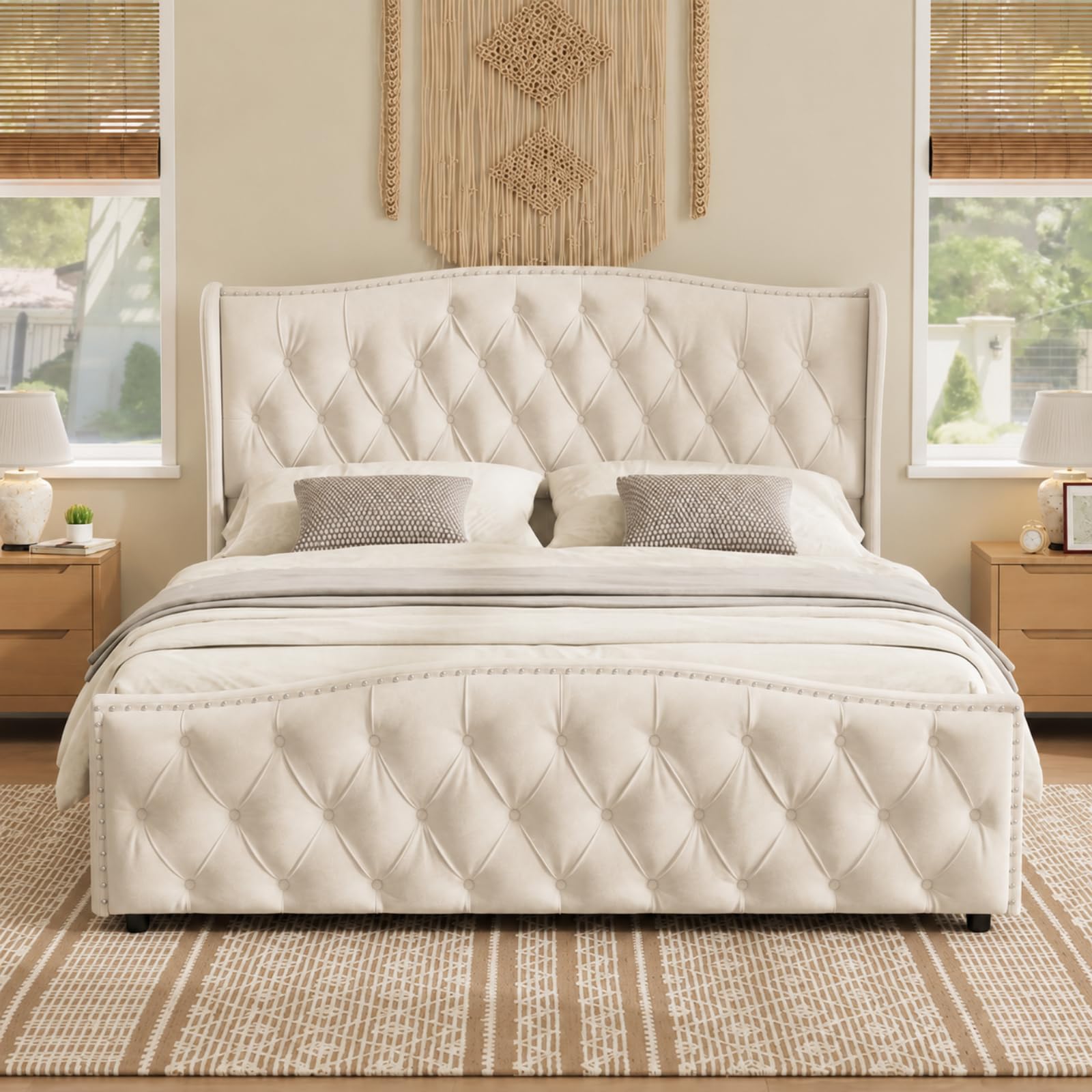 Fofetbfo Cama tapizada de 160 x 200 cm, cama doble acolchada con cajón, cama doble con espacio de almacenamiento, cama de almacenamiento hidráulico con cabecero, cama funcional para adolescentes