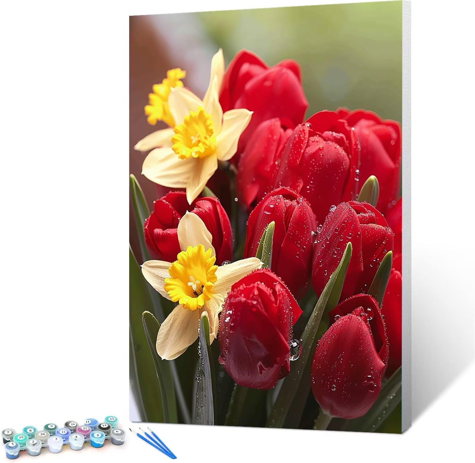 Peepezo Malen nach Zahlen Erwachsene Tulpen Garten DIY Öl Leinwand Gemälde Set für Anfänger & Senior Acrylic Malen Malerei Heimwerk Weihnachten Paar Freund Geschenk 60x80cm (mit Rahmen)