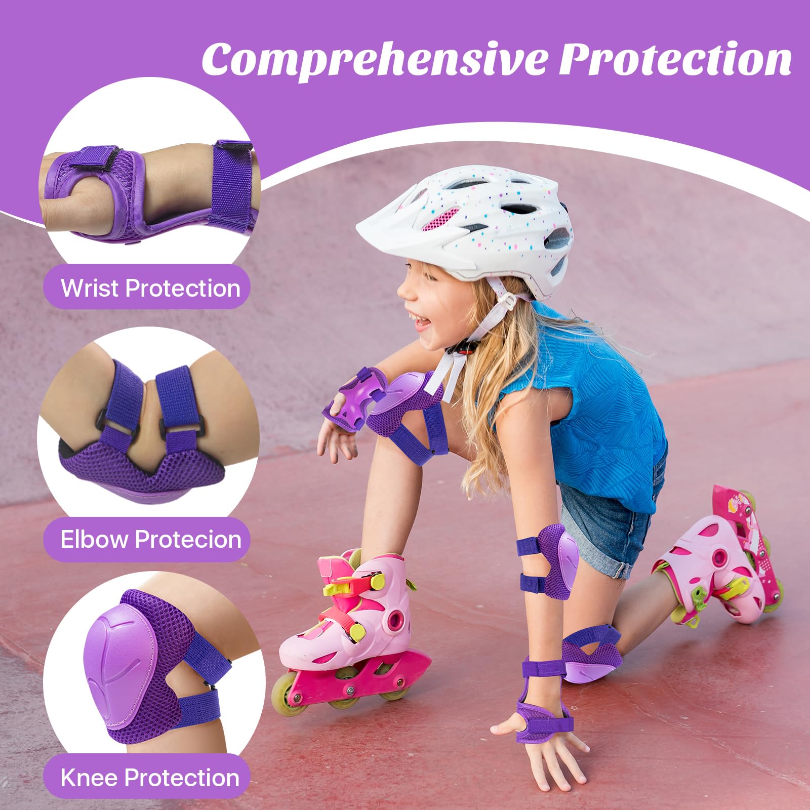 Protezioni Regolabili Monopattino Set Protezioni Pattini LIAILA - 6 Pezzi Per Bambini 3-12 Anni, Ginocchiere E Gomitiere Regolabili Protezioni Sportive Bambini