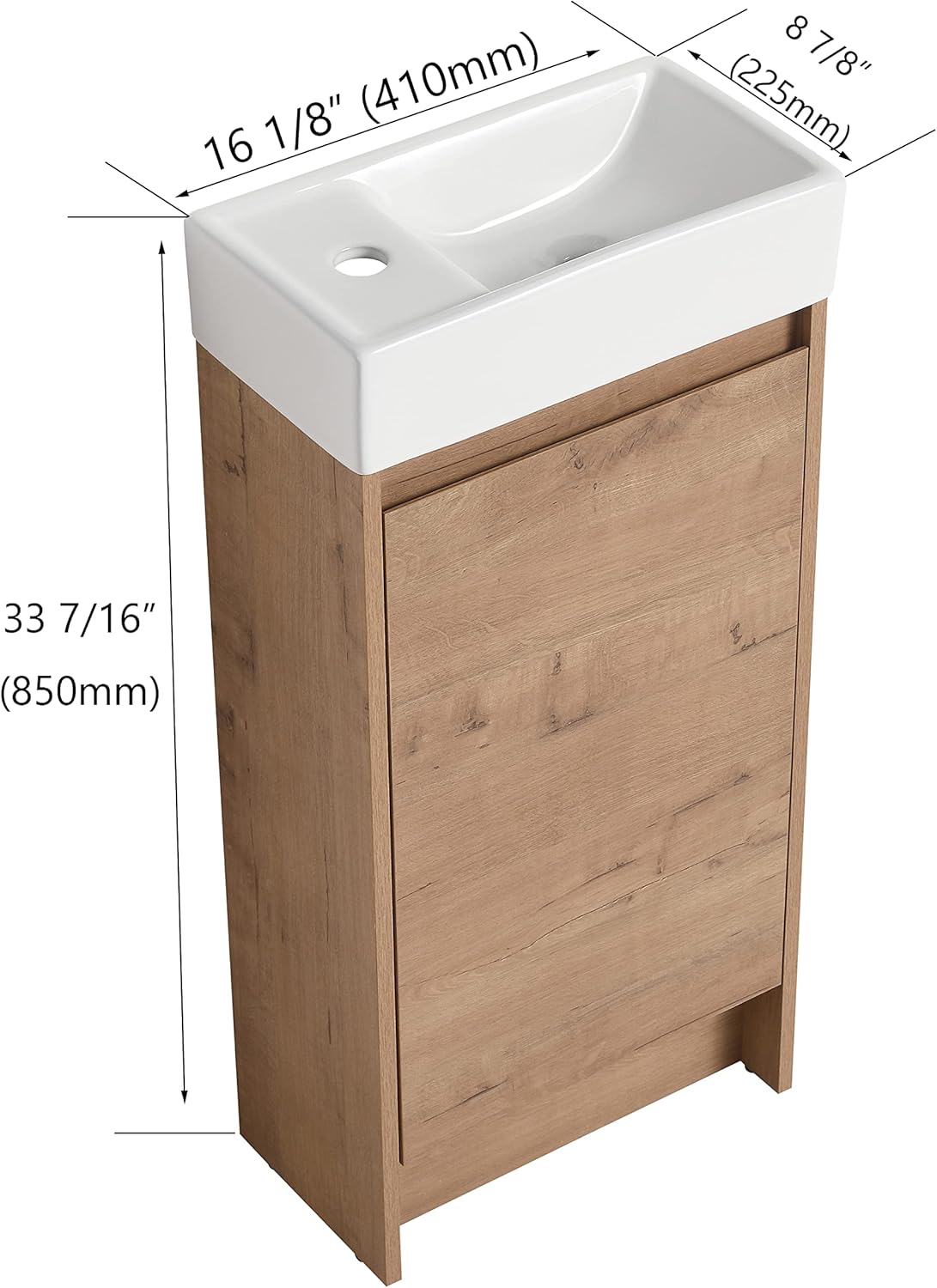 Malwee Bathroom Vanity with Ceramic Sink Set, 16 Inch Bathroom Cabinet Vanity for Small Space, Modern Freestanding Undermount Bathroom Sink Storage Cabinet with 1 Soft-Closing Door, Brown(034-16)