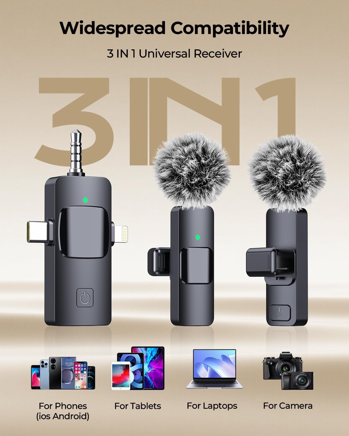 3-in-1 Microphone for iPhone, Android, Camera, Wireless Microphones, Mini Microphone, Lapel Mic with Noise Reduction, Crystal Clear Sound & 7H Battery for Vlogging, Portable Recorders - Image 8