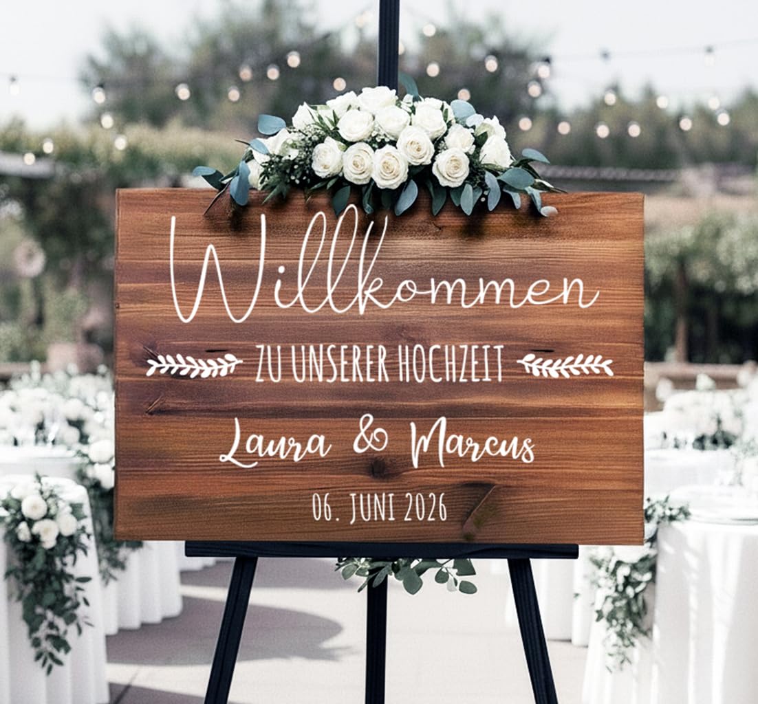 Willkommensschild Hochzeit aus Holz, Hochzeitsschild personalisiert mit Namen, Holzschild Hochzeit