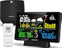 Weather Station with Rain Gauge, Home Weather Stations Wireless Indoor Outdoor with Rain Gauge, Thermometer, Barometric Pressure, Humidity Monitor, Atomic Clock, Digital Weather Forecast and Alerts