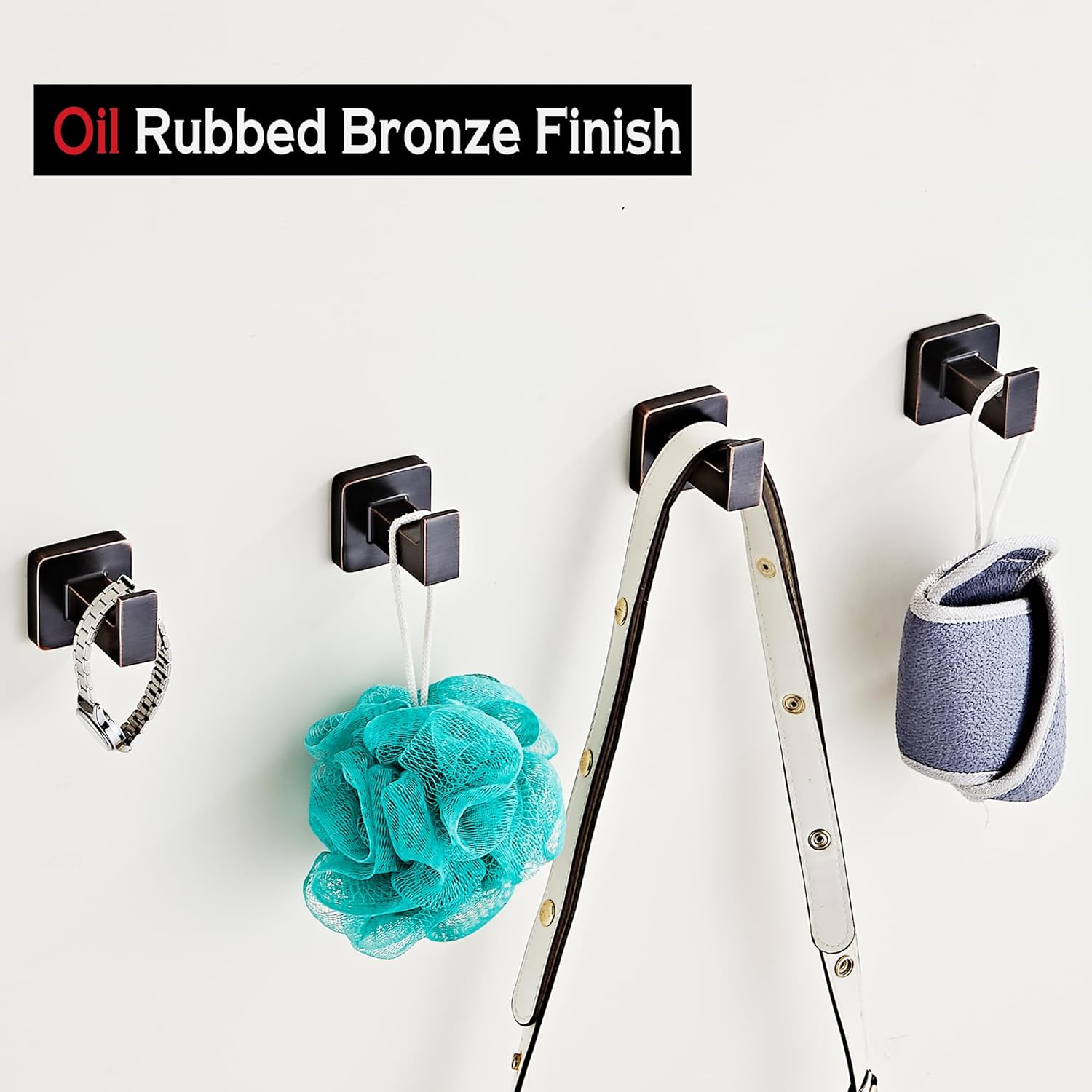 Bronze Towel Hooks,Bathroom Coat Hook Robe Hook Wall Mounted,Oil Rubbed Bronze Square Bottom Wall Hooks Stainless Steel,Hat Hooks for Bathroom Bedroom Kitchen 4 Pieces