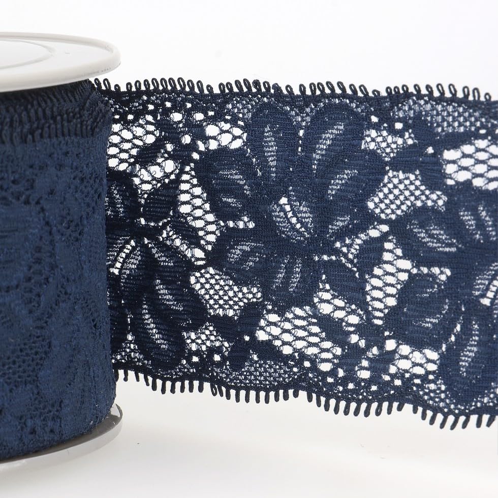 Stretch Lace Trim Navy - per metre
