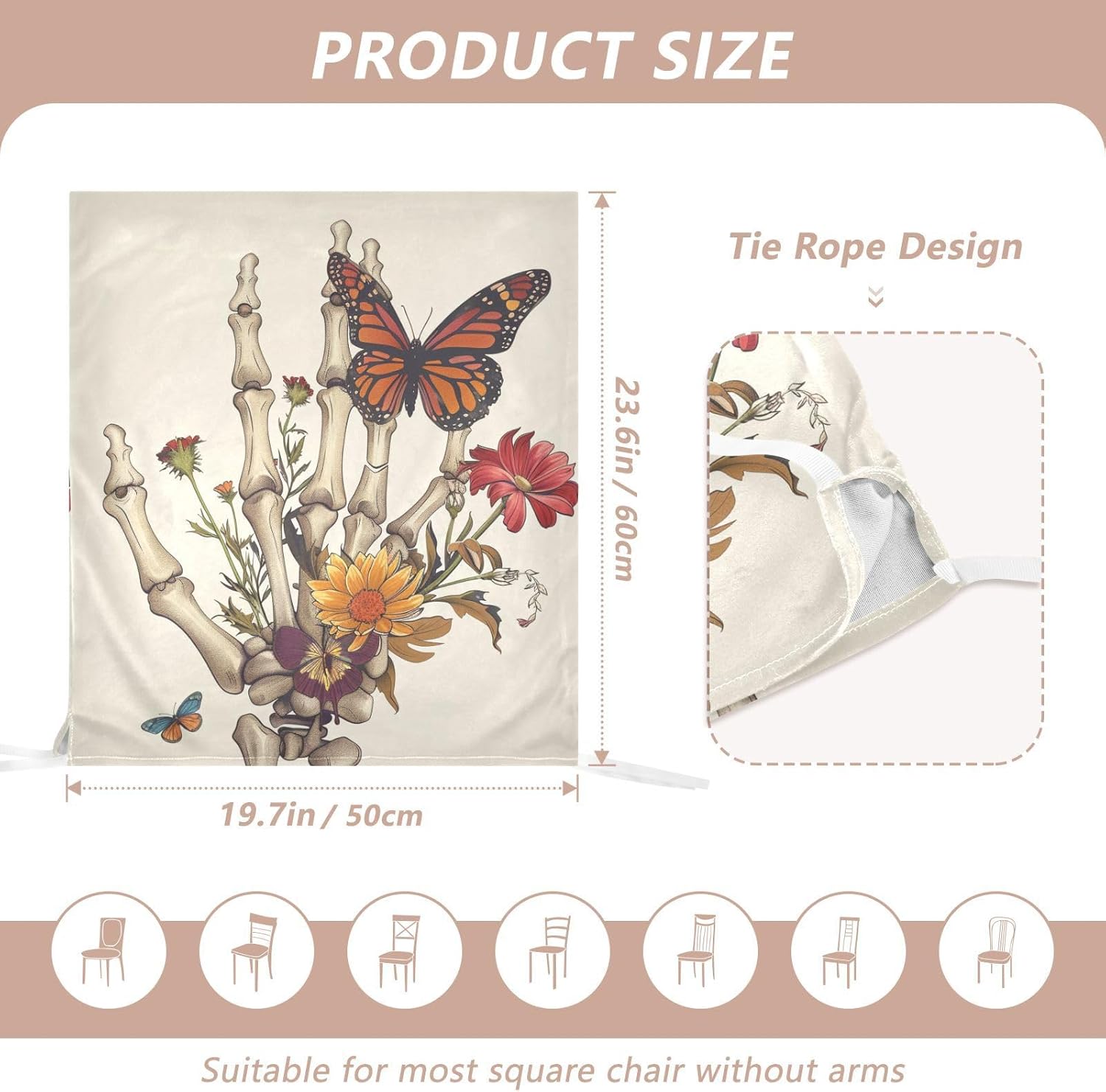 ALAZA Butterfly Florals Skeleton Chair Back Cover Set of 6, Washable Reusable Removable Chair Slipcovers Decorative Chair Cover for Home Kitchen Wedding Party