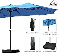 Vista 4 de CASAINC Sombrilla de patio de 15 pies con base de doble cara para exteriores, sombrilla rectangular doble con manivela, para jardín, terraza