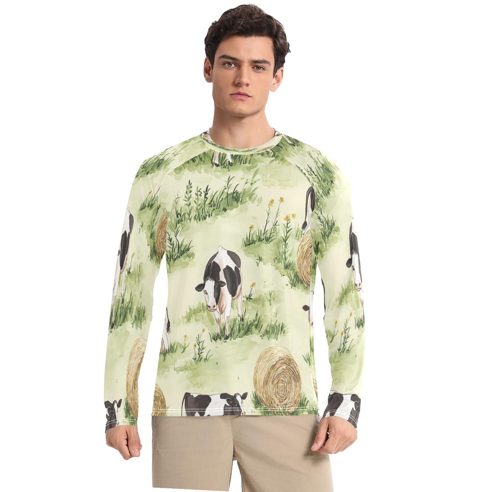 Bulletgxll Cows Farm Men's Sun Protection Shirts UPF 50+ Long Sleeve UV Rash Guard Quick Dry Swim Shirts
