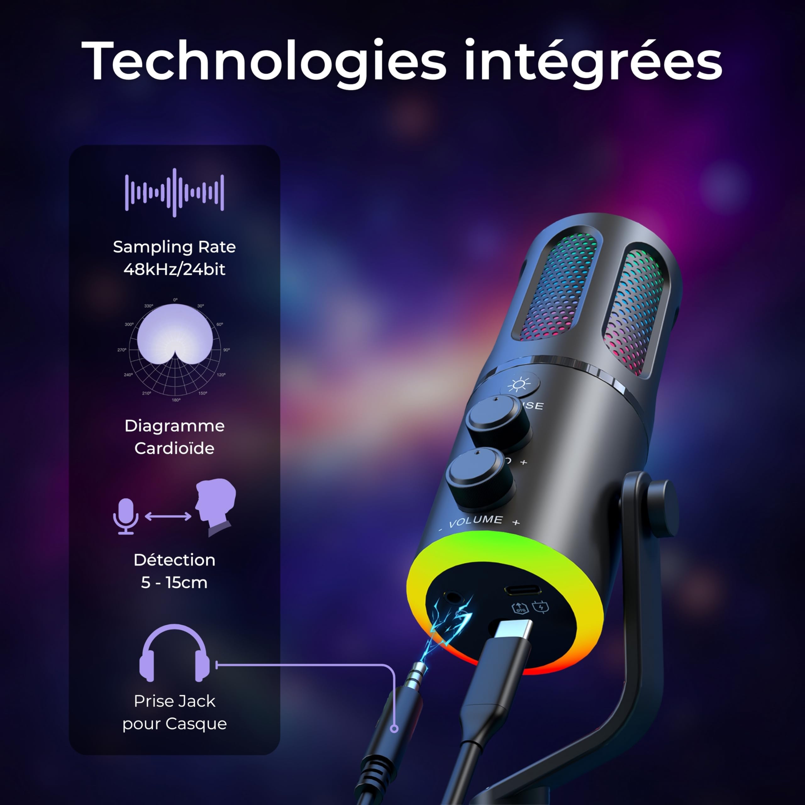 The G-Lab K-Mic Neon - Microphone USB Cardioïde RGB Réduction ENC