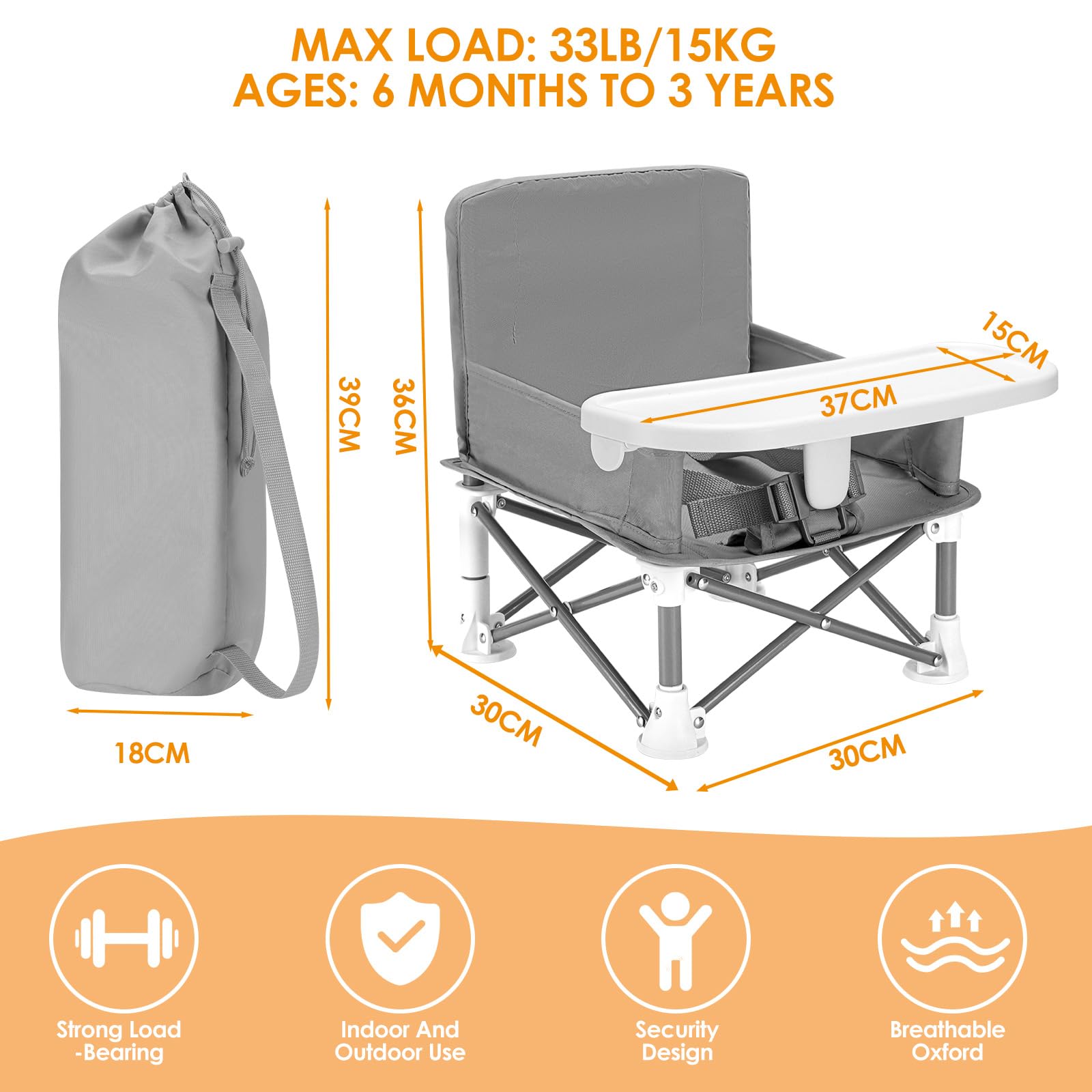 MFSLOVE Portable Booster Seat with Feeding Tray for Babies Toddler Booster Seat for Dining Baby Feeding Seat Baby Camping Chair,Travel Chair for 6 Months to 3 Years - Image 2