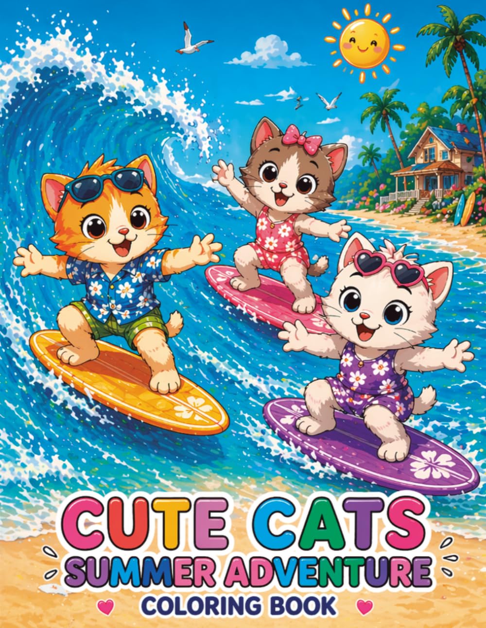 Cute Cat Family Summer Coloring Book: Beach Adventures, Surfing & Vacation Fun | Easy and Cute Coloring Pages for Kids Ages 4–8