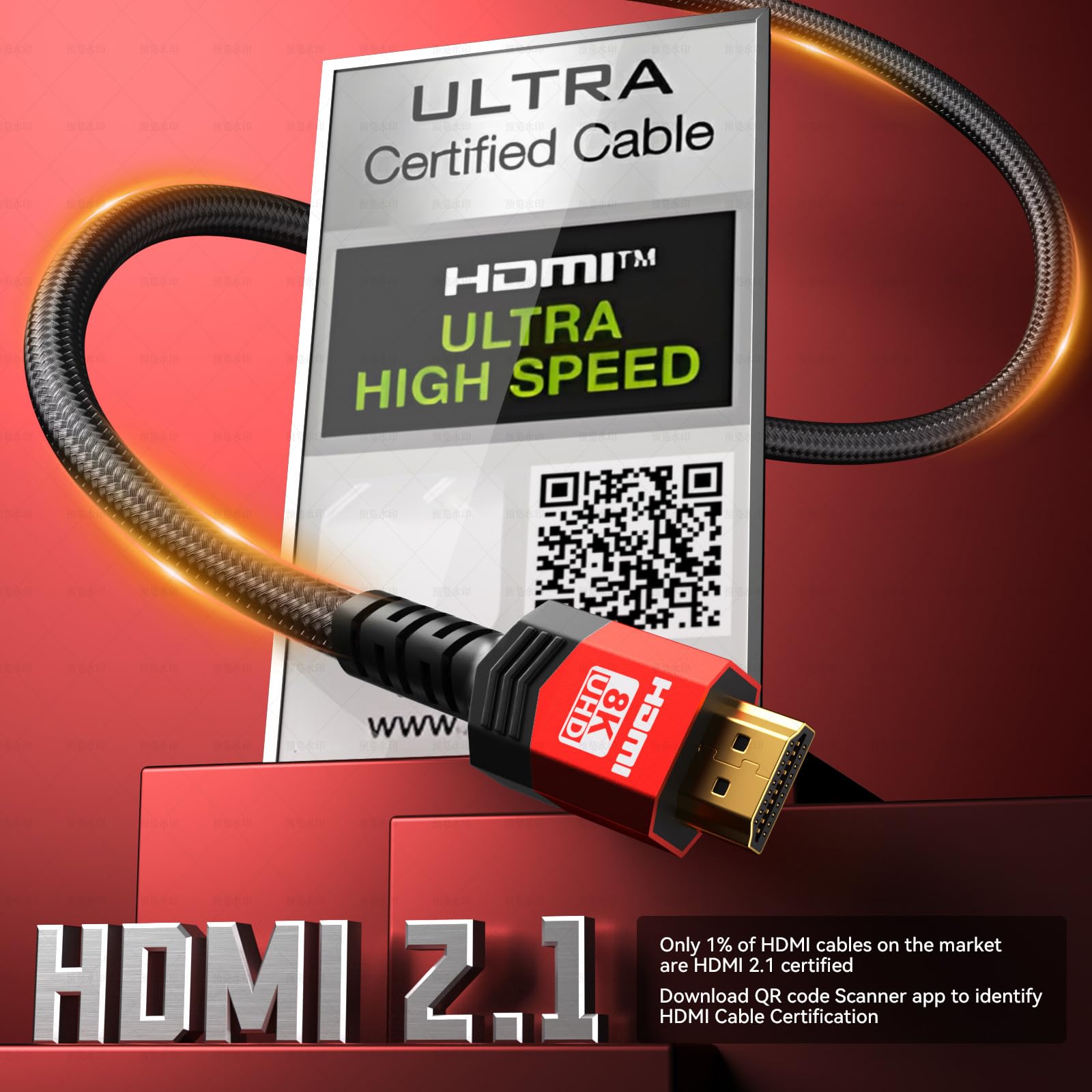 8K HDMI 2.1 Kabel, 6,8 m, 48 Gbit/s, Ultra High Speed geflochtenes Gaming-Kabel, unterstützt 10K 8K @ 60Hz 4K @ 120Hz/144Hz HDCP 2.2&2.3 eARC DTS:X HDR10 VRR kompatibel für RTX 5090/PS5