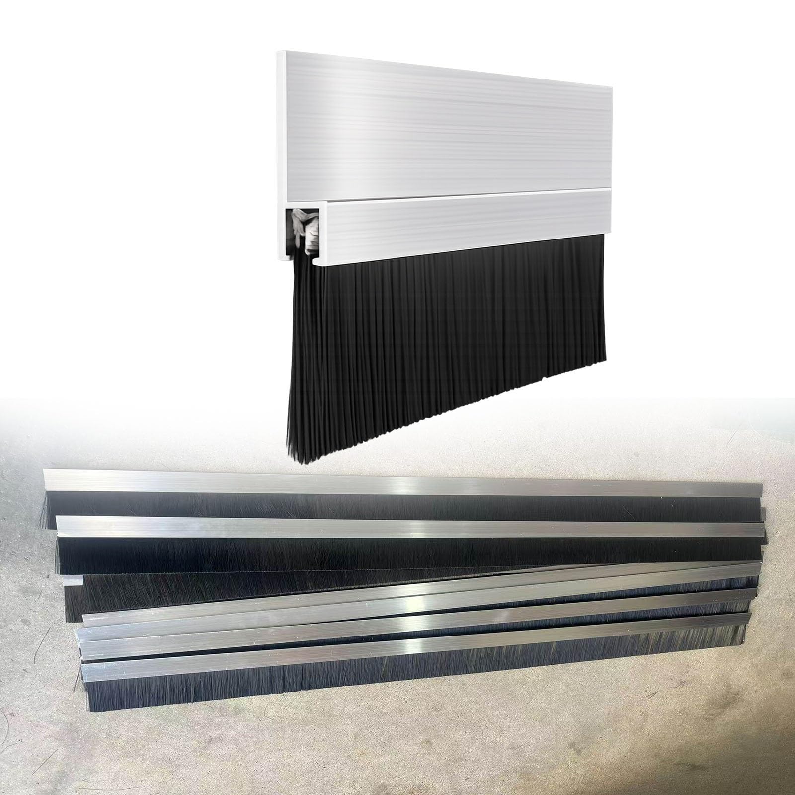 Door Bottom Sealing Strip, Door Bottom Sweep with Nylon Brush Seal, 10-300MM, for Sliding Door, 2 Pack(H-,H 300 MM)