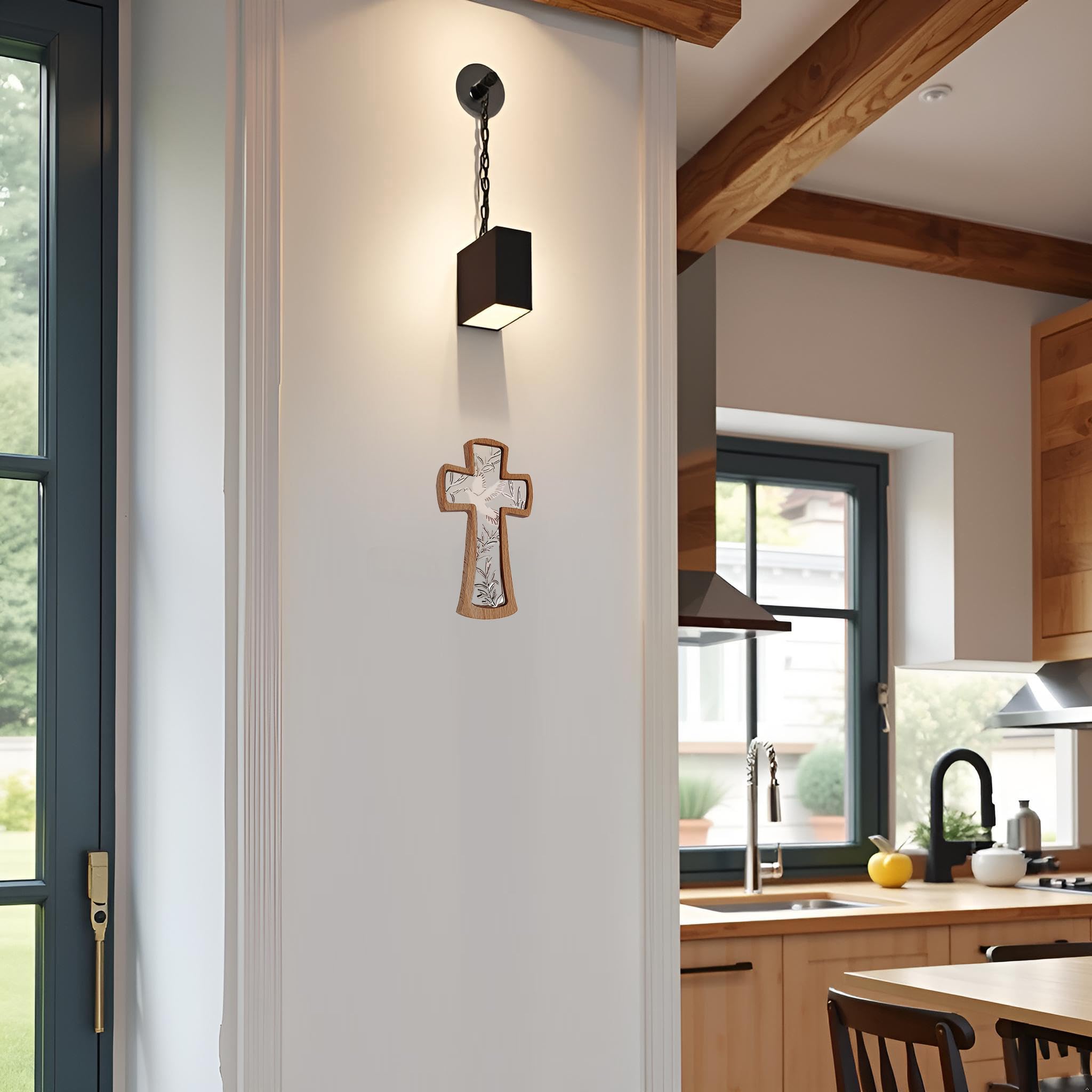 Kaltner Présente Croix murale en bois de hêtre véritable - Croix moderne avec colombe de la paix - 20 cm - Idée cadeau pour toutes les pièces