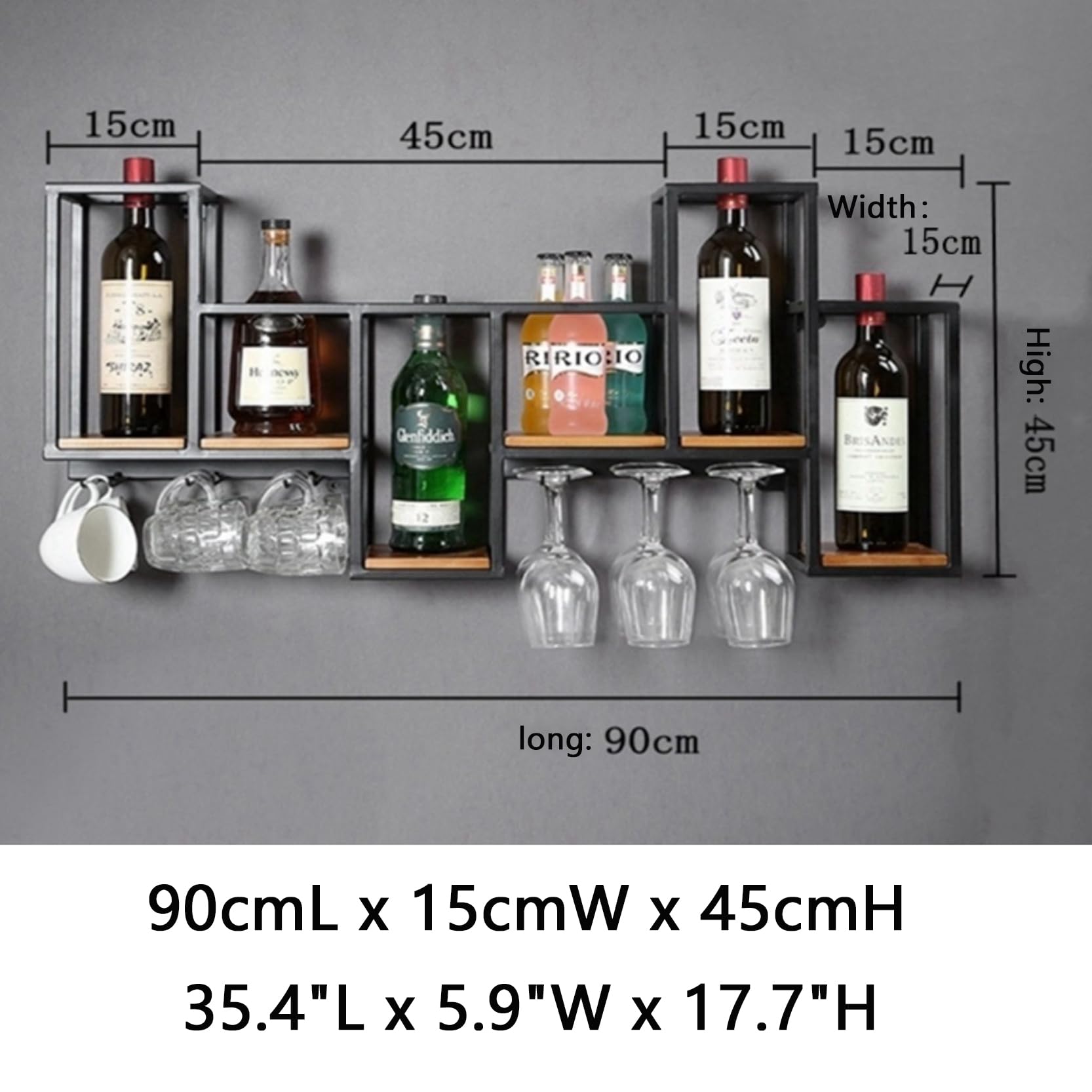 Estantería de Botellas de Vino, Botellero de Hierro de Estilo Industrial, Enfriador de Vino Montado En La Pared con Botelleros Botellero de Almacenamiento Multifuncional