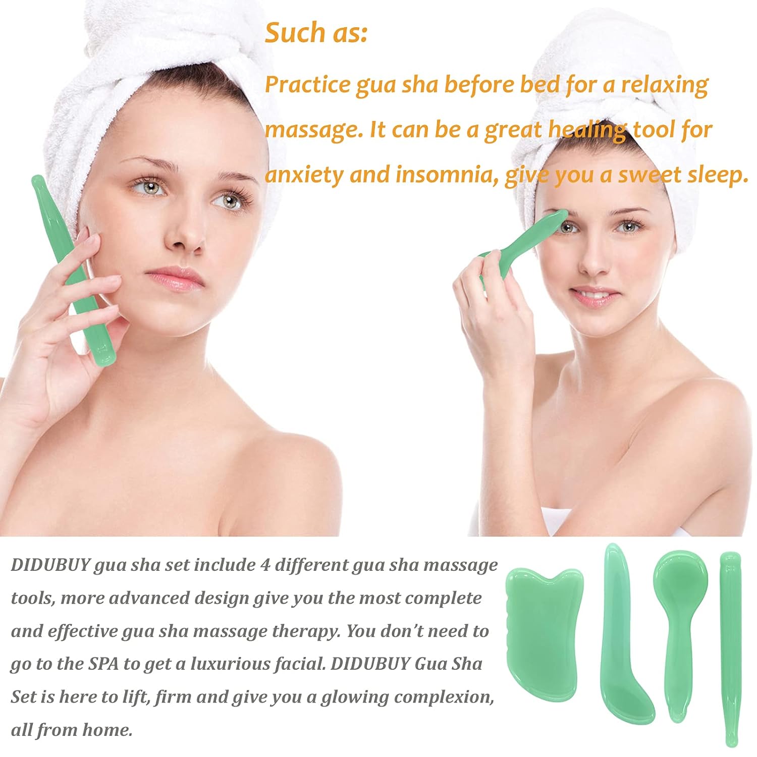 Gua Sha Set, 4 Pack Gua Sha Facial Massage Tool Aventurine Jade Stone Guasha Beauty Skin Care Tool for Face and Body, Birthday/Christmas/Mothers Day/Valentines Day Gifts for Women : Beauty & Personal Care