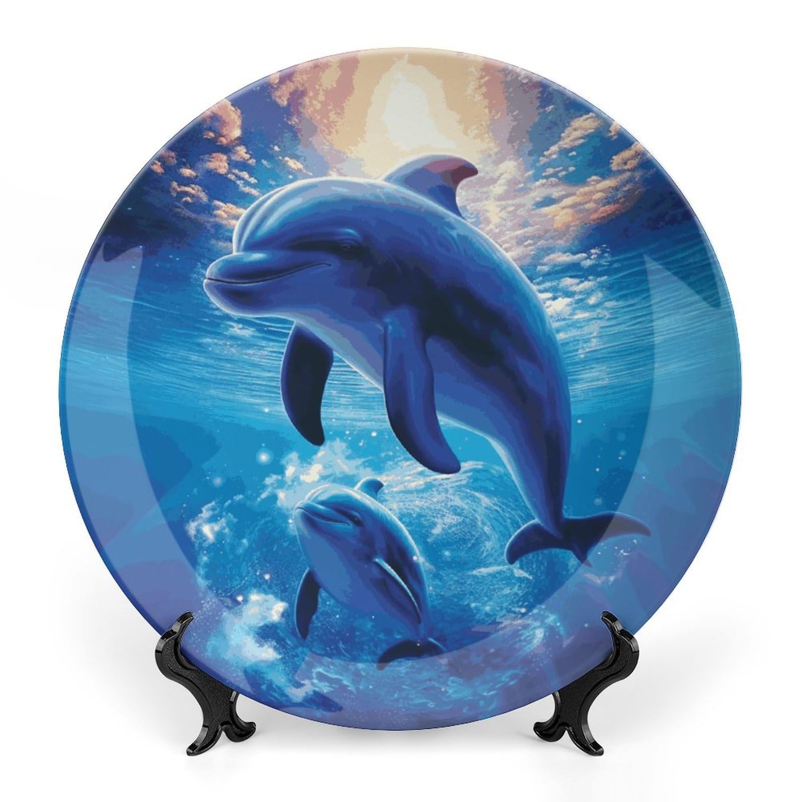 Assiette décorative en céramique dauphins avec support de salon haut de gamme