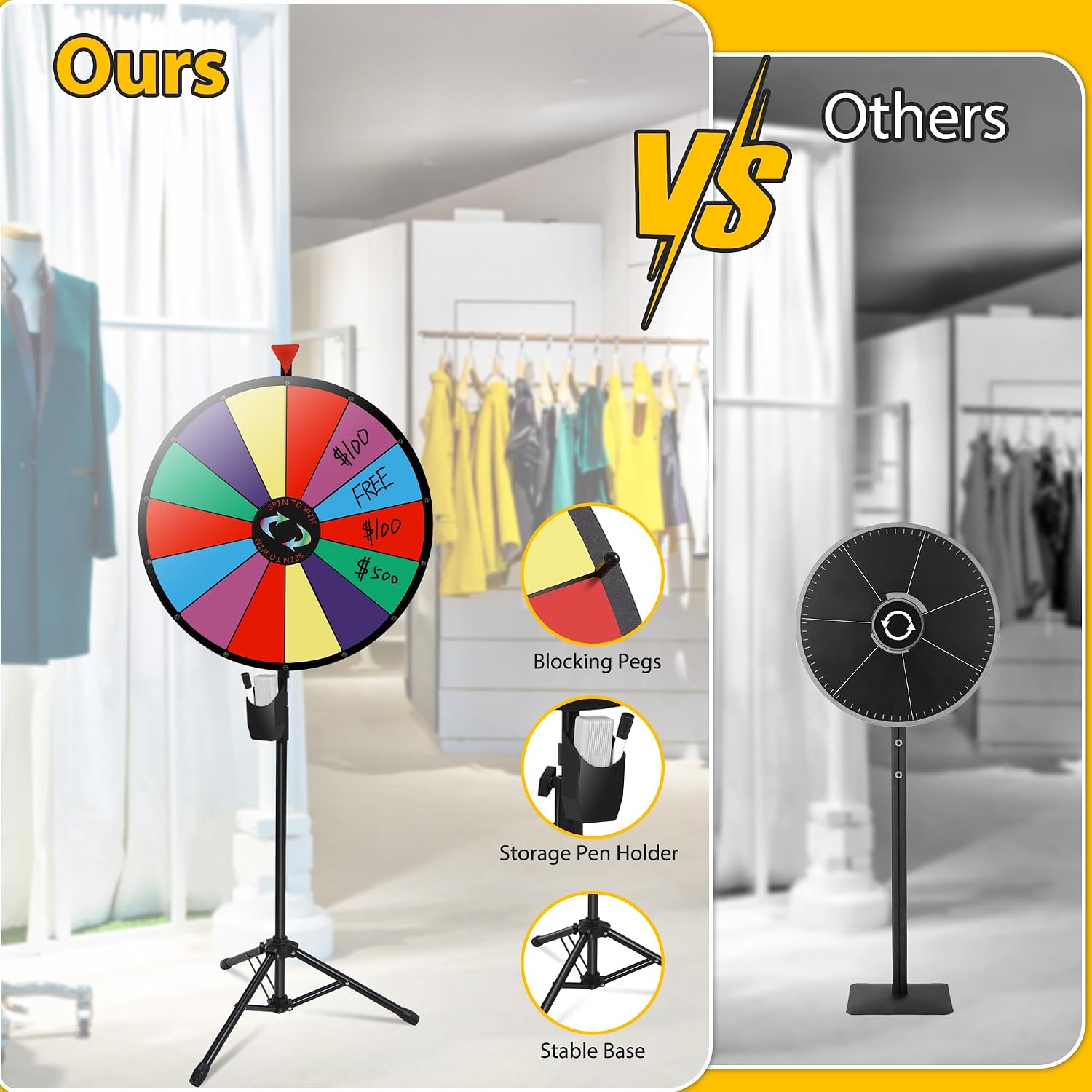 HomGarden 24" Colorful Spinning Prize Wheel | Dual-Use Tabletop/Floor Stand | Dry-Erase Board for Christmas, Carnival, Fundraiser, Promotional & Holiday Events