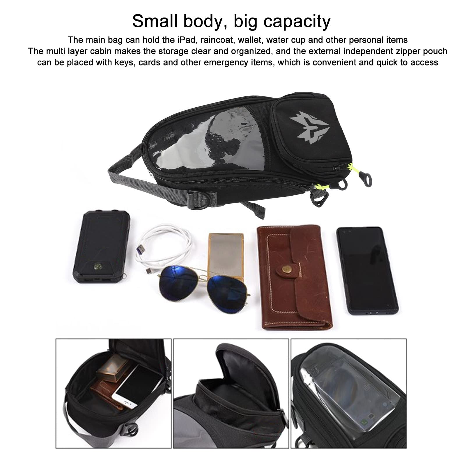 Borsa Serbatoio Magnetica per Moto Borsa Serbatoio per Carburante per Moto Tessuto Oxford Universale Capacità 4,5 Litri con Custodia per Telefono Trasparente e Copertura (GREY)