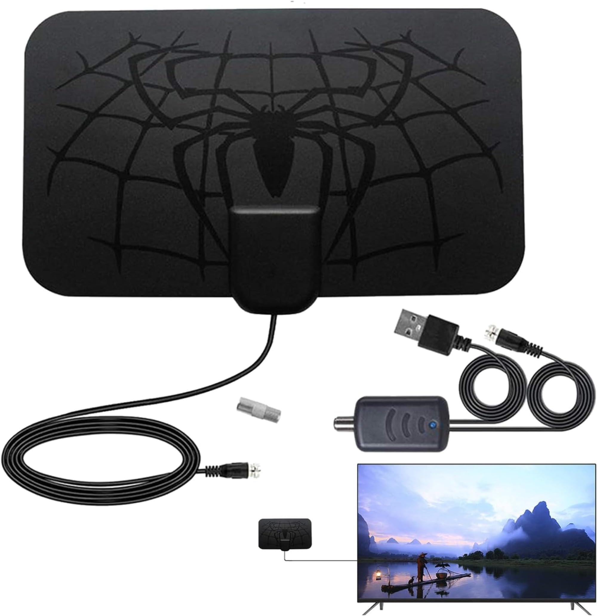 Antenna TV, Antenna TV Interna HDTV Digitale 250+ Miglia Amplificata con Amplificatore di Segnale Support 4K HD/VHF/UHF per Home Smart Televisione/Radio