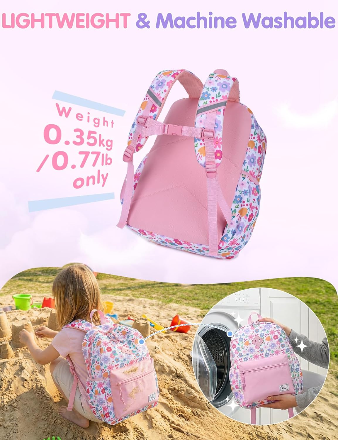 Kasqo Kids Backpack, Water-Resistant Elementary & Primary School Bag for Boys Girls 4-8 Years, 15" H, Fits A4 Folders