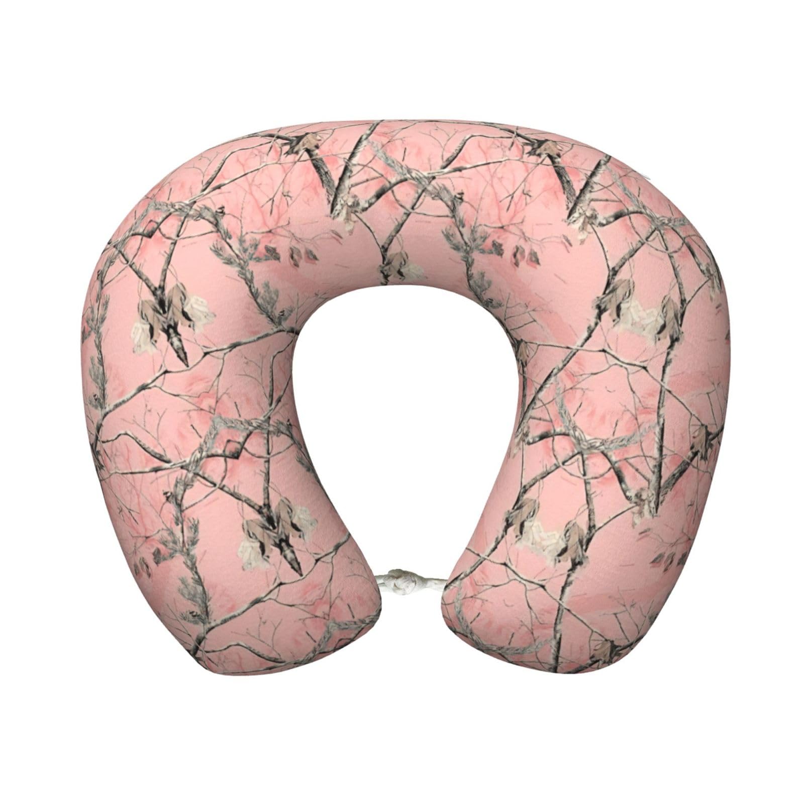 ASFgda U-Shape Memory Foam Pink Leaves Camo Print Travel Pillow,Neck Support,Washable Cover For Airplane Car Home Office