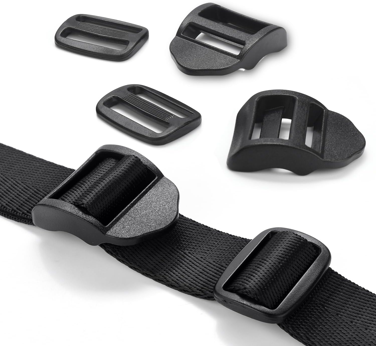 CooBigo 6 Pcs Ladder Slider Buckles+6 Pcs Tri glide Slider for Backpack Strap Clips, Plastic Clips for Straps Adjuster, Backpack Clips for 1 Inch webbing strap. image 4