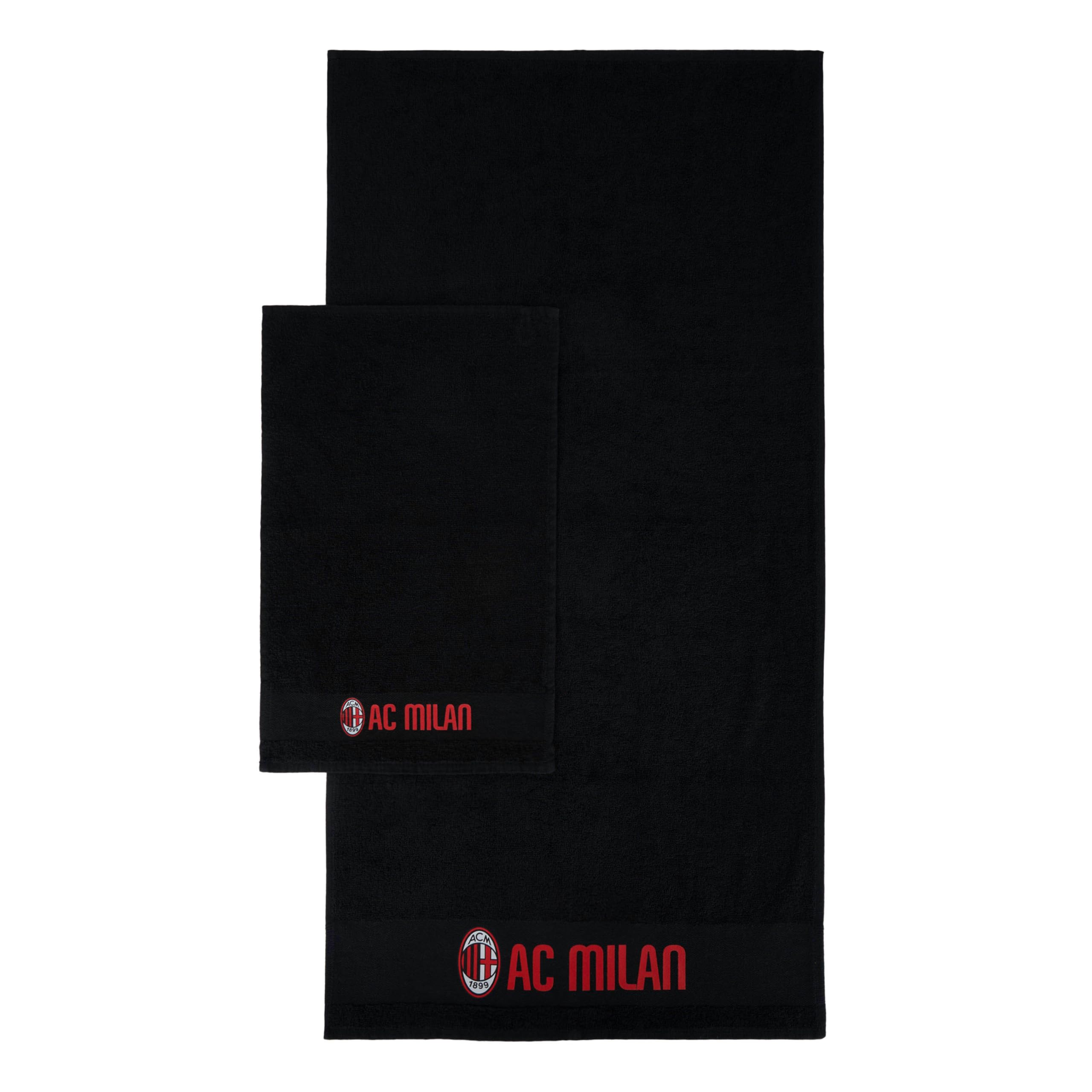 AC Milan Zestaw 2 ręczników z logo, 50 x 100 cm, bawełna, oficjalny produkt, czarny