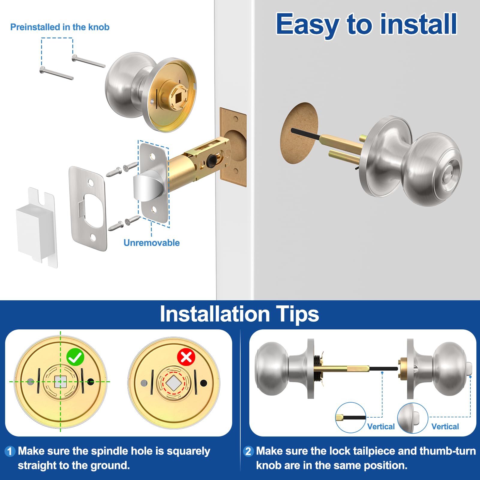 Privacy Door Knobs - Keyless Security 6 Pack -4