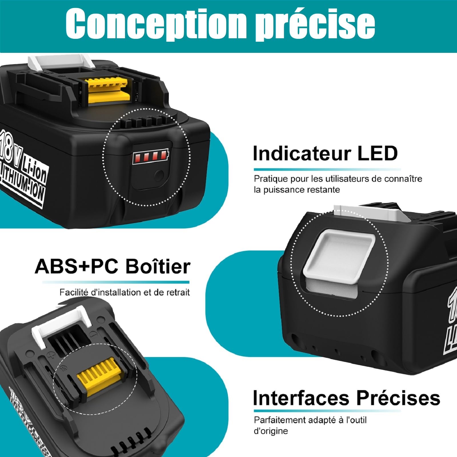 Energup Batterie de Rechange 18V 5,0 Ah + Chargeur pour Makita Batterie 18V BL1850 BL1840 BL1830 BL1820 BL1815 et Chargeur DC18RA DC18RC DC18RD