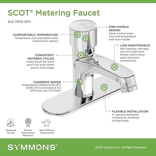 Miniatura 7 de Symmons SLS-7000-G SCOT Grifo de lavabo con dosificación con rejilla de drenaje en cromo pulido (0.5 GPM)