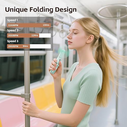 Miniatura 6 de Mini ventilador de mano, recargable por USB, 3 en 1, ventilador personal con cargador de batería, linterna LED, pequeño ventilador de bolsillo