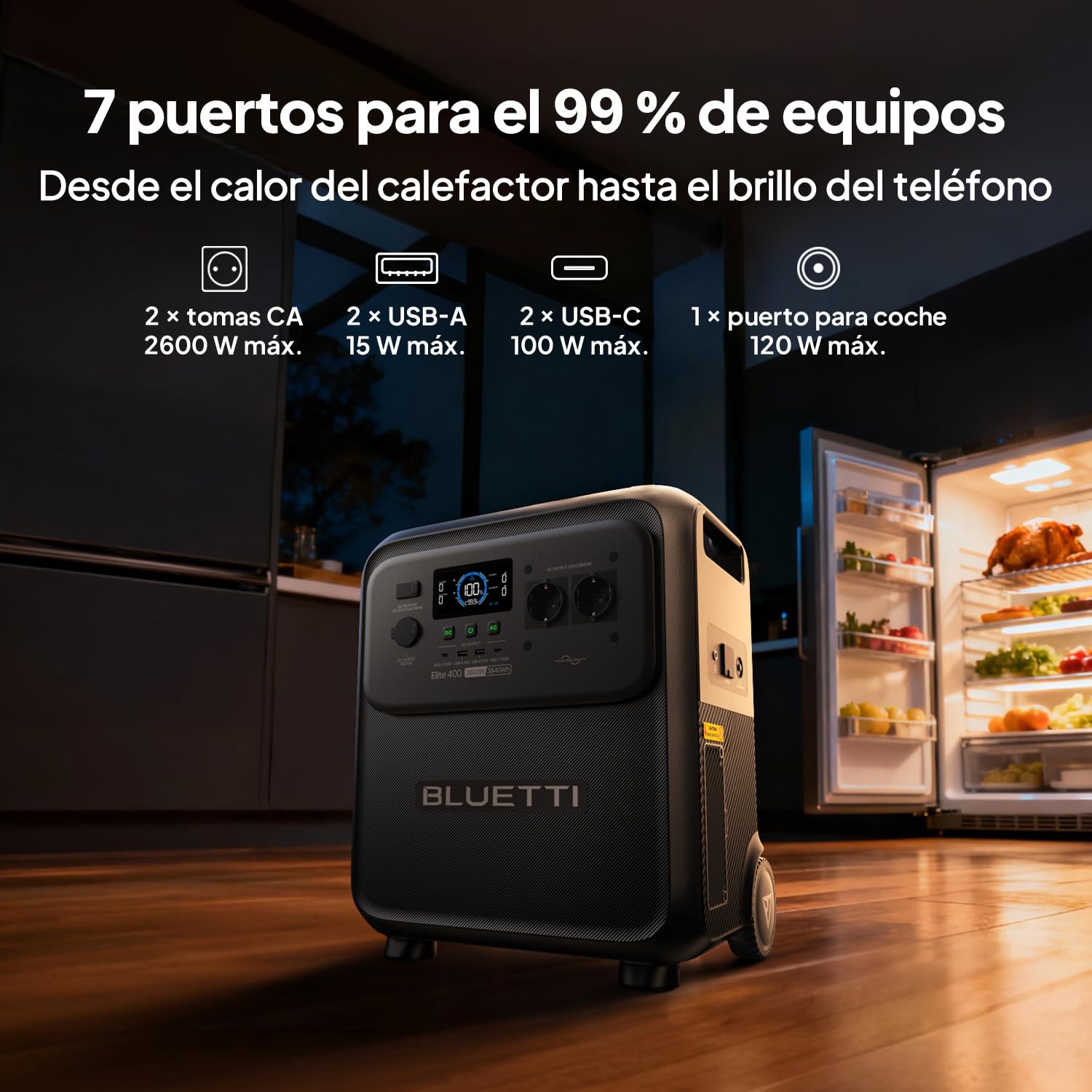 BLUETTI Elite 400 Estación de Energía Portátil, Batería LFP 3840Wh con Salidas CA 2600W (3900W en Modo Lifting), Generador Solar de Alta Capacidad con Ruedas para Hogar, Cortes de Luz, RV y Camping