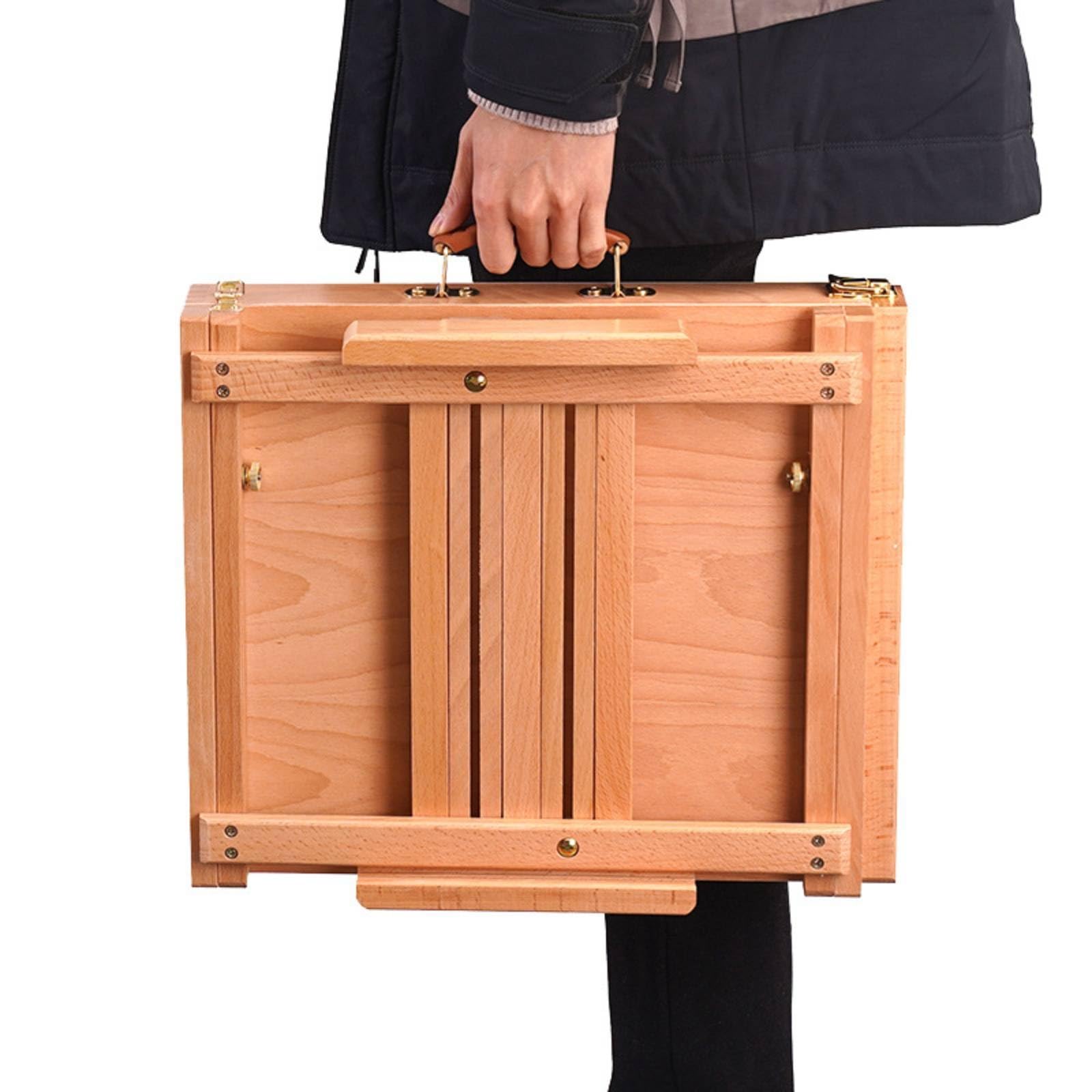 Caballete Maletín Portátil Caballete Mesa con Cajón Compacto Atril para Pintores, Nogal Negro