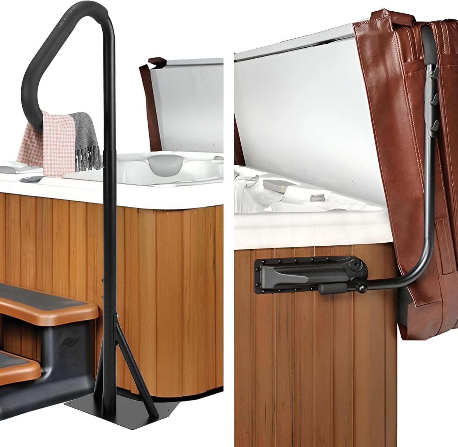 Spa Cover Lifts - Pivot Top Mount Spa & Hot Tub Cover Lift Removal System Reinforced Brackets with 3 Hook Towel Rack Fits Most Spas & Hot Tubs