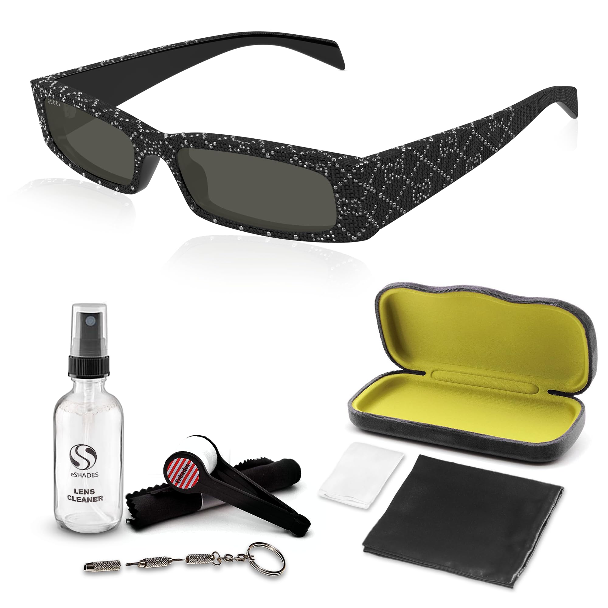 Gucci GG1780S Lasered GG Pattern Logo Rectangular -Shaped Non-Polarized Sunglasses for Men Includes Luxury Eyewear Kit Black Frame
