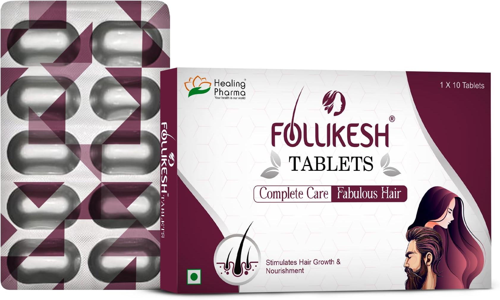 Follikesh Healing Pharma - Hair Growth Tablets with Biotin & Niacinamide | Biotin Tablets For Hair Growth | Vitamin B7 Supplement for Women & Men, Veg Tablet 10