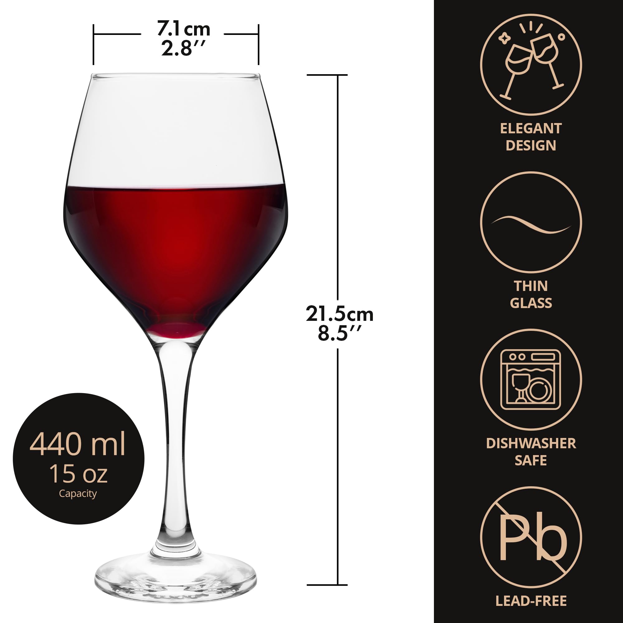Homiu Copas grandes de vino tinto | Juego de 6 | 440 ml | Colección Napoli | Copa de vino transparente | Juego de cóctel de regalo de boda | Restaurantes en el hogar | Cocina | Apto para lavavajillas